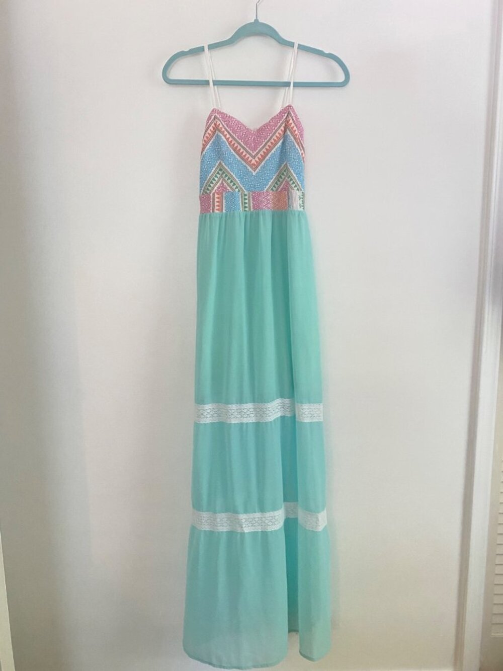 Flying Tomato Multicolor Chevron Embroidered Maxi Dress Size M